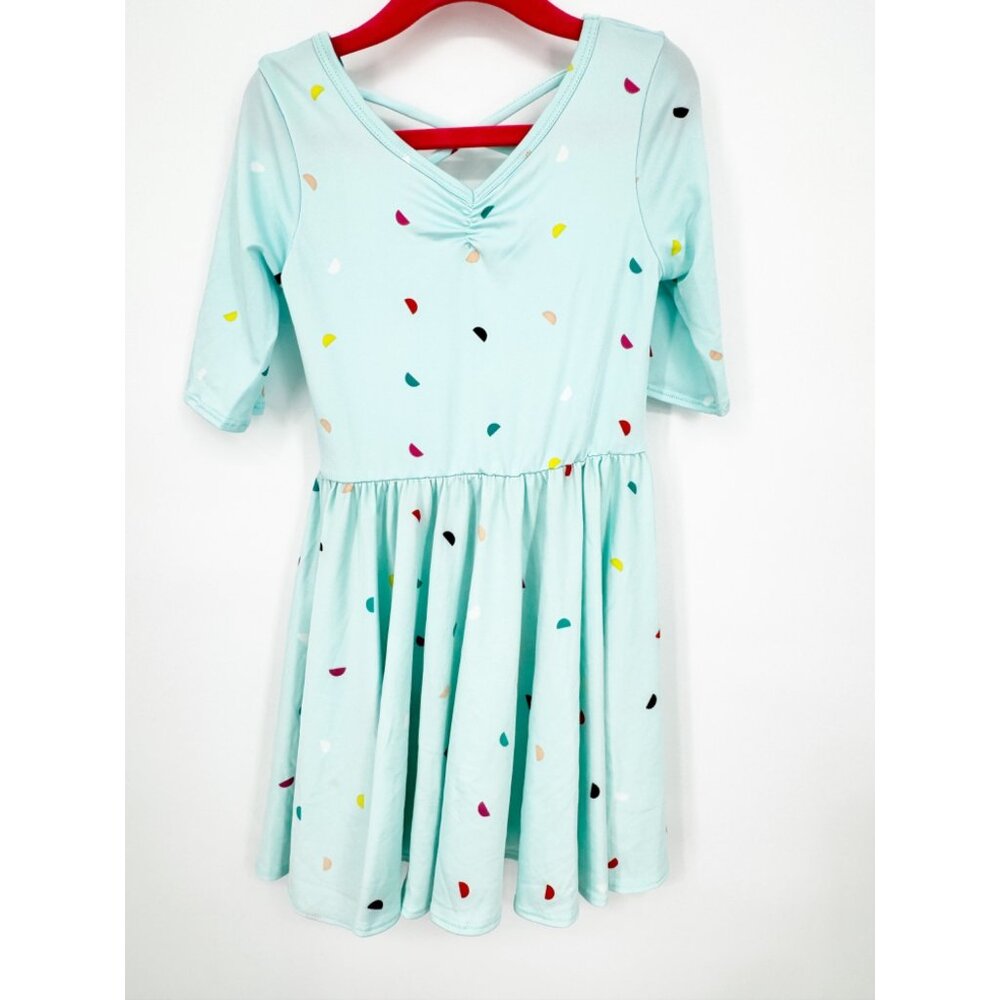 Dotdotsmile Girls Dress Size 3/4 Blue with Multi Color Dots